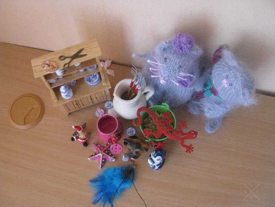 Вязанные игрушки детям Котик и Крыса ручная работа