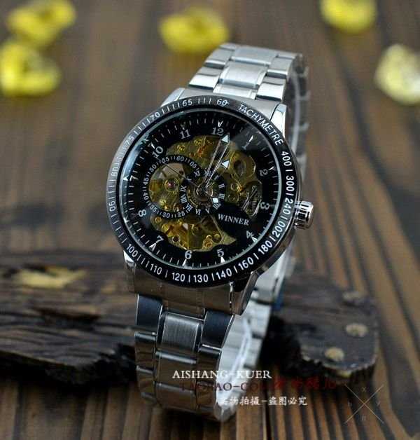 Часы наручные мужские Winner gold скелетон mod086
