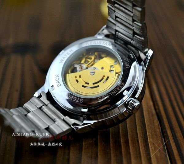 Часы наручные мужские Winner gold скелетон mod086