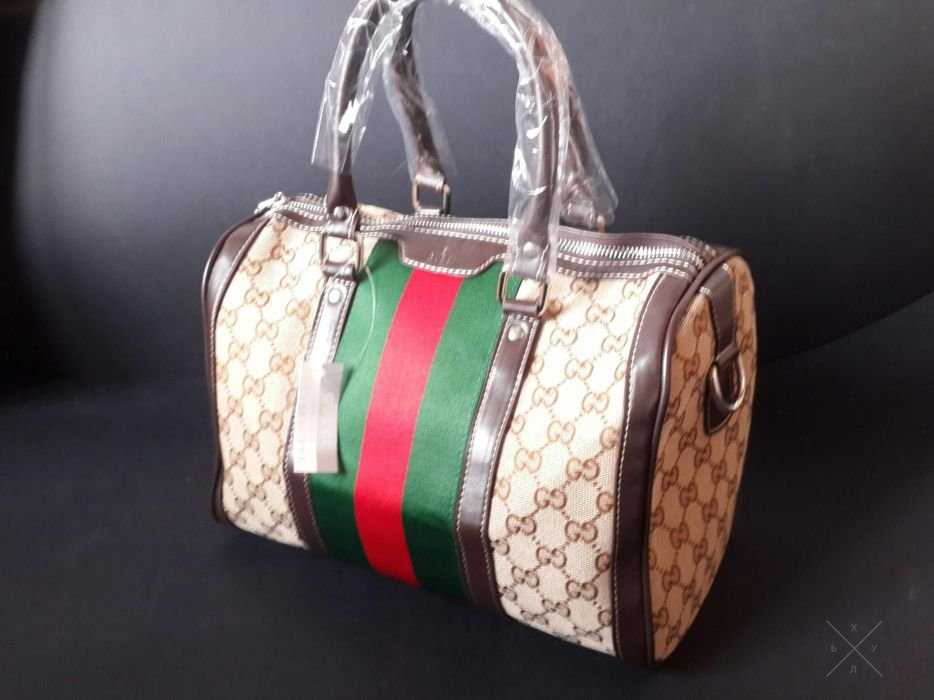 Новая женская фирменная брендовая сумка Гучи Gucci бочонок канва