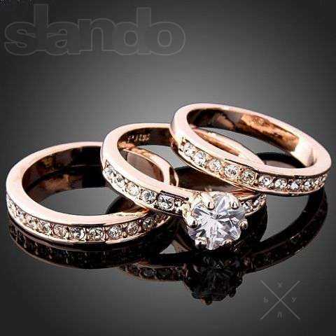 Кольцо Тройка ювелирная бижутерия покрытие родий кристаллы Swarovski