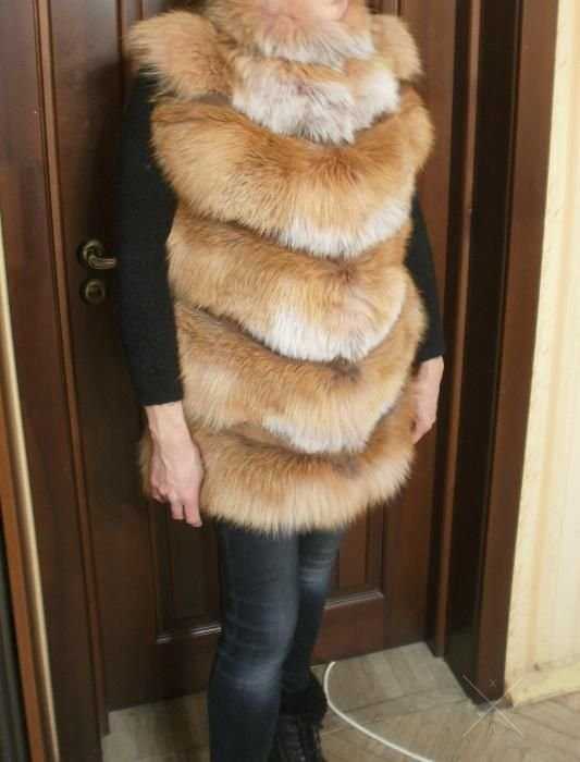 Жилет из меха тонированной лисы, диагональный покрой(80 см.)