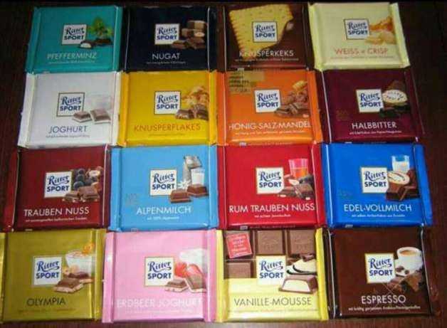 Шоколад Ritter sport в наличии (Германия)