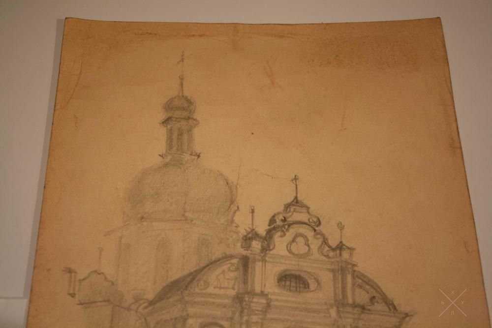 Очень старый рисунок.Подпись G. Loukomski. Церковь.