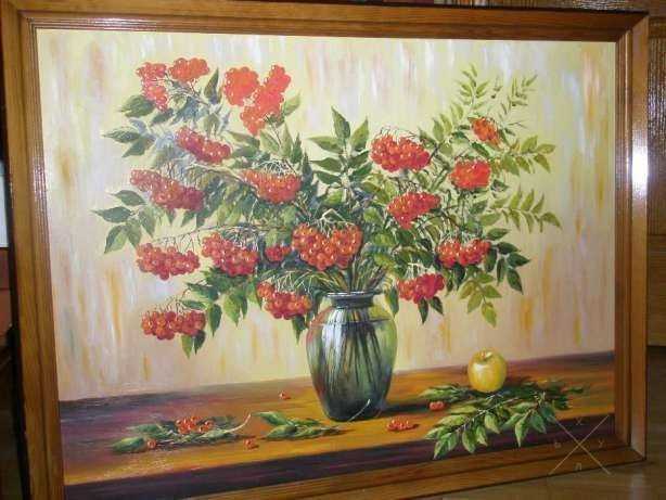 Картина. Натюрморт «Рябина красная» - холст, масло, 60 × 80