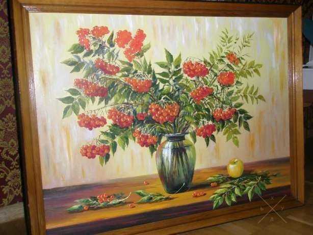 Картина. Натюрморт «Рябина красная» - холст, масло, 60 × 80