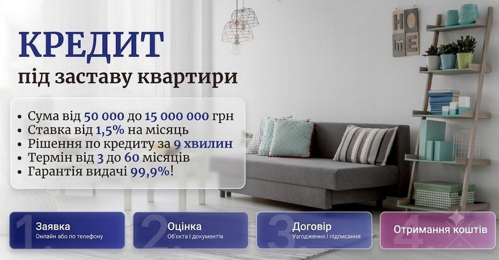 Кредит під заставу квартири Київ — гроші за 1 день без довідок про доходи.