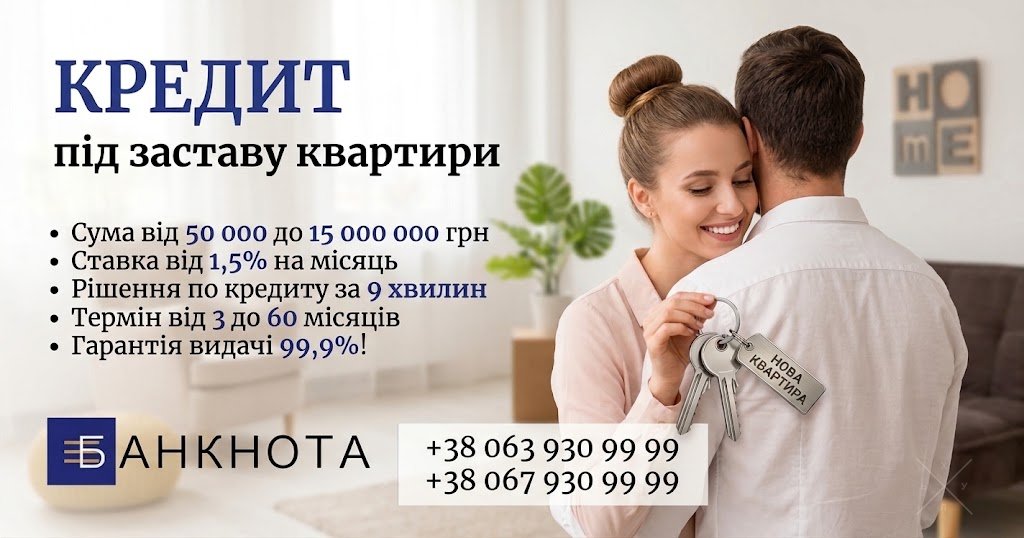 Кредит під заставу квартири у Києві на вигідних умовах.