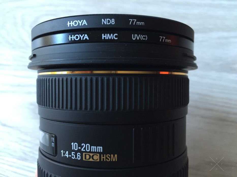 Sigma 10-20 1:4/5.6 DC HSM для Canon, поляризационный и UV фильтр