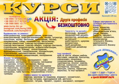 Курси сушист, піццеолі манікюр, шиття, плиточник